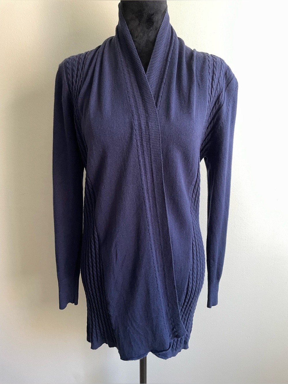 Bella NWT Navy Open Front Cable Knit Long Cardigan Sweater Size M
